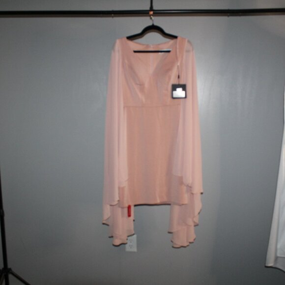NWT Mac Duggal Pink 55358 Dramatic Cape Flowy Sleeve‎ V-Neck Formal Dress SZ 2 - Picture 4 of 7
